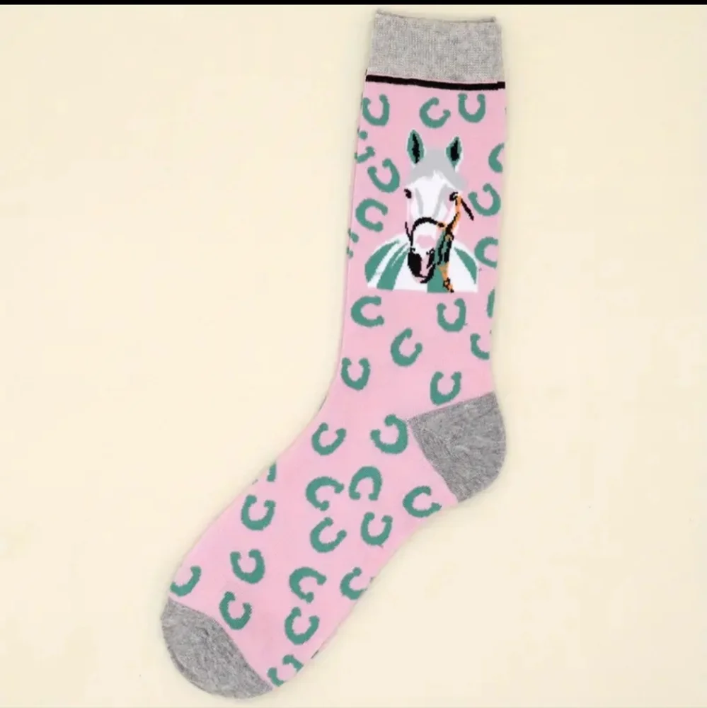 Pink Horse lovers equestrian pattern and leopard print  socks